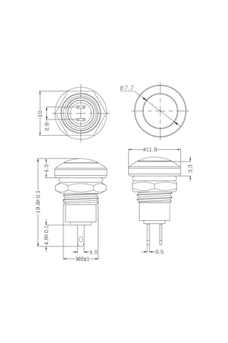 Mikro Güç Anahtarı Yuvarlak Metal Düğmesi Anahtarı Su Geçirmez Otomatik Güç Başlangıç Kapısı Düğmesi Silver Noktası 8mm 2pin 5 Adet