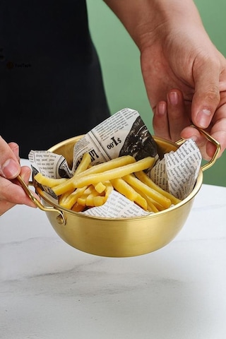 Gold Paslanmaz Çelik Yuvarlak Sunum Tavası Kulplu Servis Kabı Sosluk 10 Cm Gold
