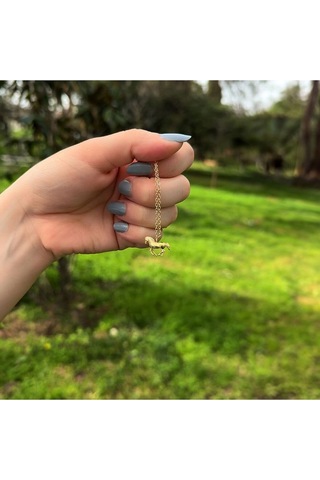 İndigo Takı Sade Minik Koşan At Altın Kaplama Gümüş Kolye