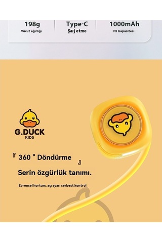 Soulader Sevimli Sarı Ördek Tasarımlı Taşınabilir Katlanabilir Usb İle Çalışan Mini Boyun Klipsli Serinletici Fan