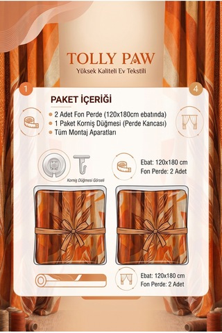 Modern Vintage Desenli Fon Perdesi 140x260 Cm 2 Kanat Dekoratif Dijital Baskılı Premium Salon Oturma Odası Yatak Odası Pencere Perdesi Krem