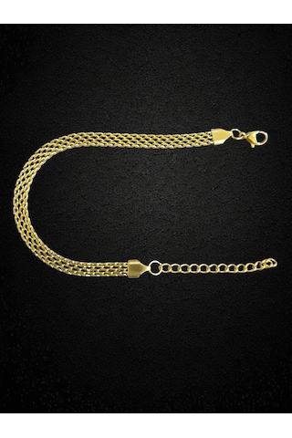 Çelik Bileklik Sık Örme Lüks Model 4 Mm Genişlik 19 Cm Uzunluk 5 Cm Ek Altın Sarısı Gold Altın