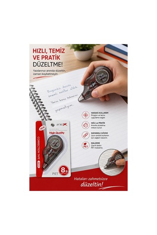 Şerit Daksil Beyaz 5mmx8 Metre 10 Adet İnox Şerit Düzeltici Şerit Silici Yazı Silici Büro Ofis Okul