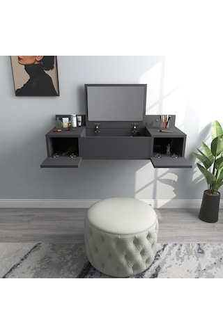 Arnetti Zakkum Aynalı 2 Raflı Dekoratif Makyaj Masası Antrasit