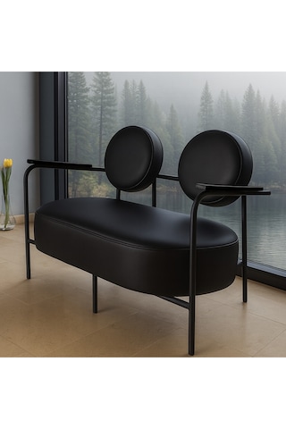 Venüs İkili Koltuk Siyah Modern Tasarım, Deri, Ofis, Kuaför Ve İş Yeri İçin Şık İkili Koltuk Siyah