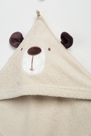 Sevimli Ayıcık Desenli 4 Parça %100 Pamuk Bornoz Seti 0-2 Yaş Kutulu Bej