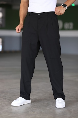 Bürke Baggy Çift Pileli Siyah Renk Beli Lastikli Kaliteli Rahat Kesim Klasik Bol Paça Baggy Pantolon