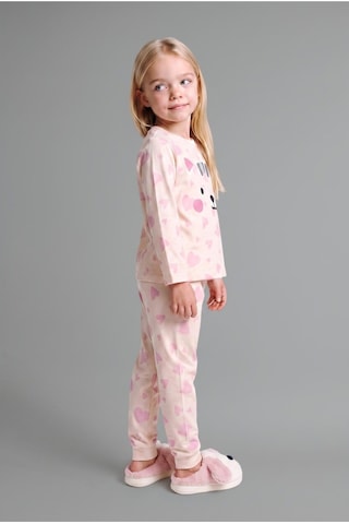 Defacto %100 Pamuk Hayvan Figürlü Ve Kalp Desenli Uzun Kol Üst Lastikli Paça Alt 2li Pijama Takımı Kız Bebek I3903a526auer105 Ekru-er105