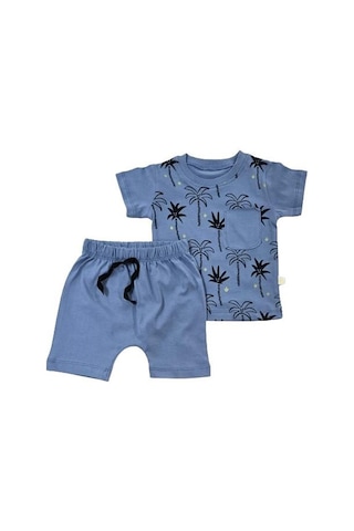 Palmiye Desenli Erkek Bebek Şortlu Takım mavi