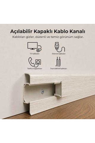 Esquero Kablo Kanallı PVC Süpürgelik 250 cm, Açılabilir Kapaklı, Batı Çınar, ESQ605