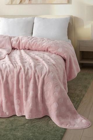 Amore Emboss Kabartmalı Kalpli Tek Kişilik Battaniye 160x220 Cm Pudra