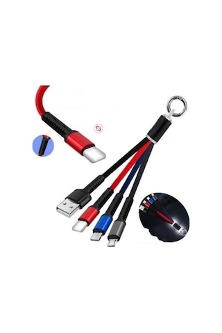 4 Uçlu Taşınabilir Anahtarlık Şarj Kablosu Lightning Type-c Micro Usb Çoklu Kablo