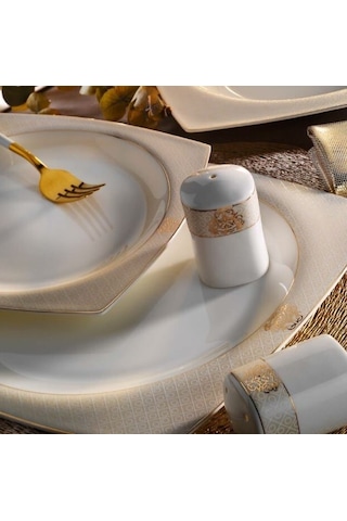 Aryıldız 31041 Square Porselen 60 Parça Yemek Takımı Gold