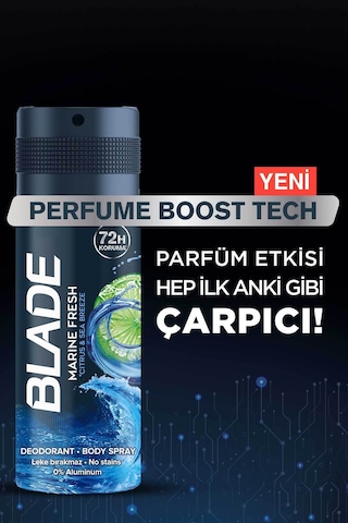 Marine Fresh Erkek Alüminyumsuz Deodorant Body Spray 3x150ML Hızlı Kurur,leke Bırakmaz