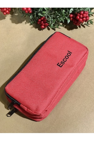 Rlx125 Escool Çift Bölmeli Fermuarlı Kalemlik Kalem Kutusu Kırmızı