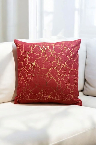 Soho Kumaş Altın Varak Desenli Dekoratif 4'lü Kırlent Yastık Kılıfı Seti 42 x 42 CM Kırmızı