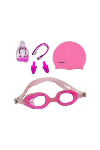 Avessa 3'lü Çocuk Havuz Set 2323 Gözlük + Bone + Tıkaç Pembe Beyaz
