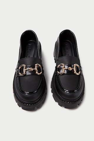 Mubiano Mb1180-s Kalın Taban Siyah Kadın Tokalı Kolej Loafer Siyah