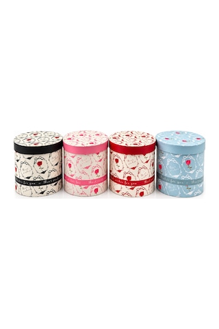 3pcs Yuvarlak Çiçek Desenli - Mix Renkli Karton Hediye Kutusu 18-16-12cm