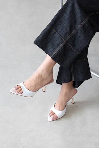 Wolk Shoes Franco Kadın Topuklu Deri Arkası Acık Topuklu Ayakkabı Bej