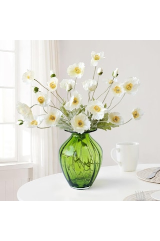 Yapay Çiçek Gelincik Çiçeği Kar Beyaz Renk 3 Çiçek 1 Tomurcuk 59cm Beyaz