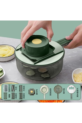 Hombey Evde Mutfakda Kullanmak İçin Çok Fonksiyonlu Patates Dilimleyici, Işınlayıcı Ve Kesici Aleti - Çelik, Yeşil Renk, Tam Set