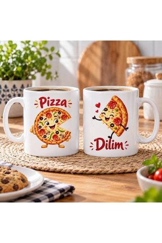 Buradabulabilirsin Pizza Ve Dilim 2'li Porselen Kupa Seti - Model 365 Bbz Çok Renkli