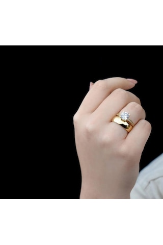 ÇELİKOĞLU KUYUMCULUK 8 AYAR ALTIN TEKTAŞ ALYANSLI TWİN YÜZÜK 2,27