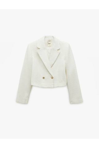 Koton Kruvaze Uzun Kollu Tüvit Crop Blazer Ceket Kırık Beyaz 6wak50038uw Ekru