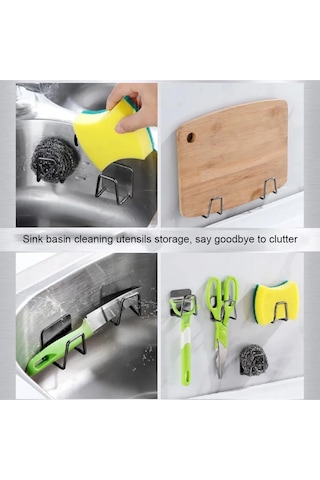 Yapışkanlı Paslanmaz Çelik Bulaşık Sünger Tutucu Bulaşık Süngeri Tutacağı Askı 6 Adet D-1 Krom