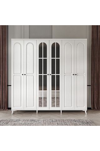 GuneyStore Roma 6 Kapaklı Komple MDF Aynalı Gardırop