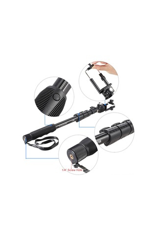 Springsun Yunteng Yt-188 Aluminyum Monopod: 38-128cm Uzunluk Ayarlı, Telefon Tutucu Ve 1/4 İnç Vidalama, 180 Döner Kafa, Kaymazsız Tutucu