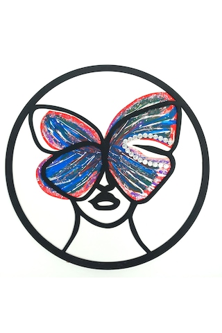 Ahşap Kelebek Figürlü Mavi Tablo