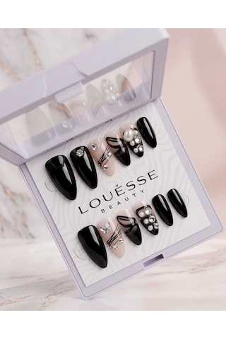Louésse Midnight Pearl Takma Tırnak 12 Li Siyah Taşlı İnci Detaylı Nail Set