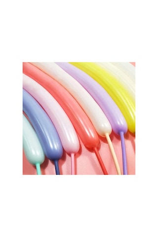 Pastel Renkli Sosis Balon 20 Adet Çok Renkli