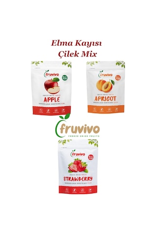 Fruvivo 3'lü Freeze Dry Paket - Elma + Kayısı + Çilek - Dondurularak Kurutulmuş Meyve Cipsi Şeker İlavesiz %100 Doğal Vegan 65 G