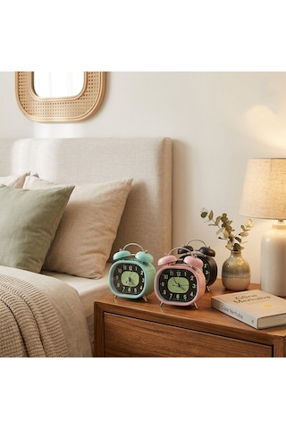Twin Bell Alarm Clock Bgc-57 Dikdörtgen Masa Çalar Saat - Renkli Metal Kasa, Pilli, Işıklı Ve Fosforlu Diğer