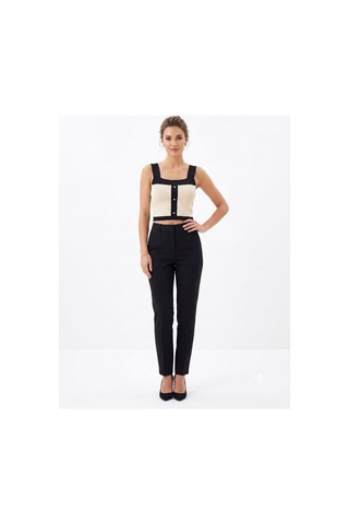 Onno Style Women Askılı Kolsuz Düğme Detaylı Triko Kadın Bluz Krem