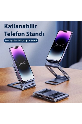 Dux Ducis Z-shape Alüminyum Alaşımlı Katlanır Telefon Standı- 5775 Gri