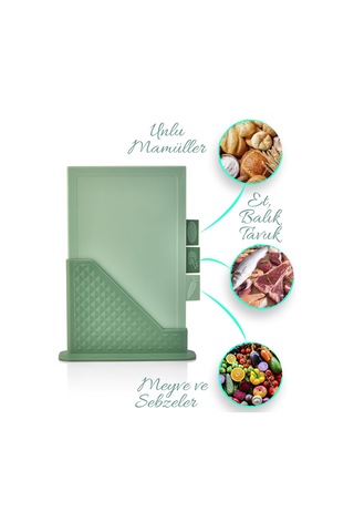 4'lü Tezgah Üstü Dikey Standlı Kesme Tahtası - Çoklu Doğrama Tahtası Ekmek Sebze Et Kesim Panosu Yeşil