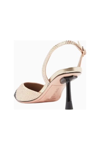 Nicoli Belize 60 Crystal Slingback Pumps, Satin-metallic Leather, 60mm Topuk, El Işçiliği Lüks Tasarım Bej