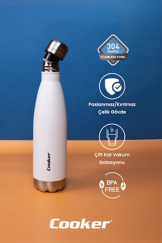 Cooker Hydrokeep 500 Ml Paslanmaz Çelik Şişe Termos Ckr2071 Beyaz