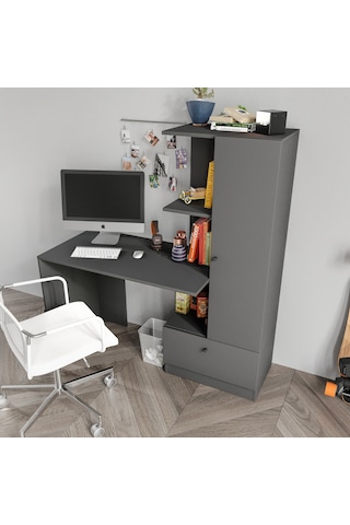 Merlin Mobilya Minör Antrasit Çalışma Masası Ve Kitaplık Antrasit