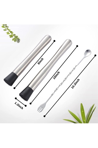 Lezzetli Mojitolar Yapmak İçin 2 Karıştırma Kaşığıyla Kokteyl Ezici Gümüş