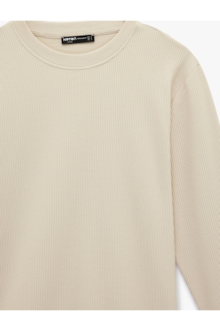 Koton Uzun Kollu Fitilli Regular Fit Basic Bisiklet Yaka Sweatshirt Bej 6sam70012mk Ekru