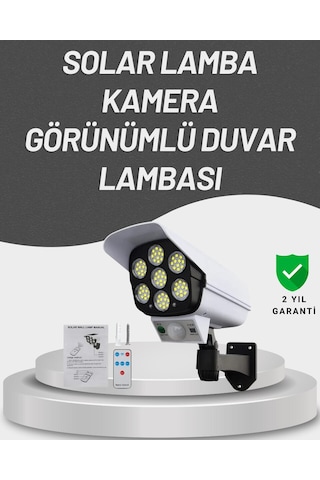 77 Led'li Güneş Enerjili Güvenlik Lambası Ve Kukla Kamera - Hareket Sensörlü 2400mah Pilli Renkli