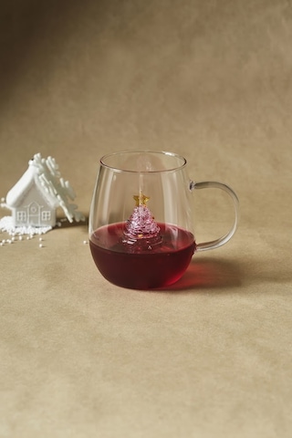 Karaca New Year Yılbaşı Pink Pine Tree Cam Kupa 440 Ml Şeffaf