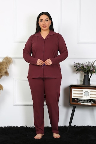 Akbeniz Kadın Büyük Beden Pamuklu Cepli Düğmeli Mürdüm Pijama Takım 202401-mürdüm Mürdüm