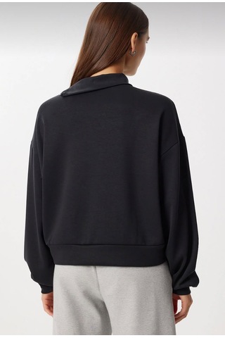 Busem Modal Sweatshirt Yaka Yan Fermuar Detaylı 12262 1siyah