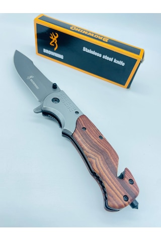 Browning Marka Ahşapkasa Yarıotomatik Kamp Çakı //b123-23cm Kahverengi